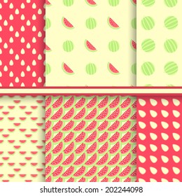 Bright set of seamless patterns with watermelons - vector texture