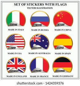 Bright set of stickers with flags. Colorful illustration with flags of the world for web design. Vector illustration with white background.