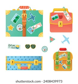 A bright set of suitcases. Personal baggage. Hand luggage. Travel bag. Things for vacation. great illustration!