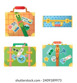 A bright set of suitcases. Personal baggage. Hand luggage. Travel bag. Things for vacation. great illustration!