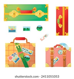 A bright set of suitcases. Personal baggage. Hand luggage. Travel bag. Things for vacation. great illustration!