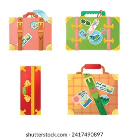 Ein heller Koffer-Set. Persönliches Gepäck. Handgepäck. Reisetasche. Dinge für den Urlaub. großartige Illustration!
