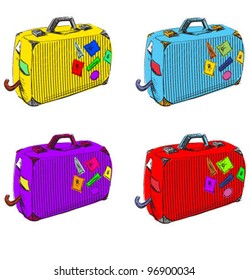 Bright set of suitcases. Sketch vector illustration