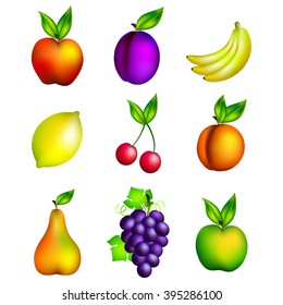 Bright set of various fruits, vector illustration, isolated