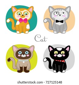 bright set of vector drawings of the cat