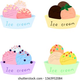 Bright set of vector ice cream. Design for menus, recipes, cafes, flyers. Summer.