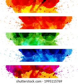 Bright set of vector watercolor multicolored banners made from stains and splashes of paint 