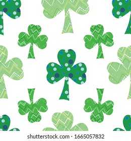 Bright Shamrocks green clovers seamless vector repeat surface pattern design