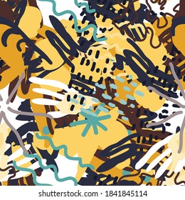 Bright Shape Artistic Vector Seamless Pattern. African Element Collage. Motley Artist Print. Spring Drawing Illustration.