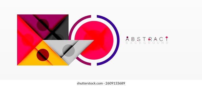 Bright shapes overlap, creating dynamic composition. Vivid colors, modern design, abstract elements. Minimalist style, geometric forms, clean aesthetic.