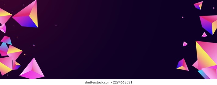 Bright Shapes Vector Panoramic Dark Violet Background. Holographic Abstract Pyramid Pattern. Unicorn Dynamic Elements Template. Digital Glass Flow Brochure.