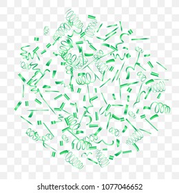 A bright shine of confetti. Abstract background with falling green tiny confetti. Luxury festive background for your design, cards, invitations, gift, vip. Vector.