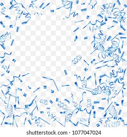 A bright shine of confetti. Abstract background with falling blue tiny confetti. Luxury festive background for your design, cards, invitations, gift, vip. Vector.