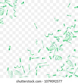 A bright shine of confetti. Abstract background with falling green tiny confetti. Luxury festive background for your design, cards, invitations, gift, vip. Vector.
