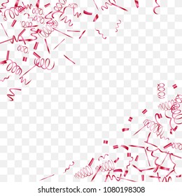 A bright shine of confetti. Abstract background with falling red tiny confetti. Luxury festive background for your design, cards, invitations, gift, vip. Vector.