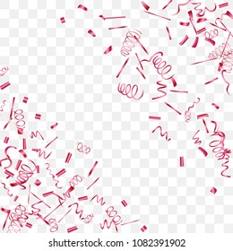 A bright shine of confetti. Abstract background with falling red tiny confetti. Luxury festive background for your design, cards, invitations, gift, vip. Vector.