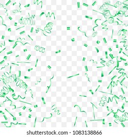 A bright shine of confetti. Abstract background with falling green tiny confetti. Luxury festive background for your design, cards, invitations, gift, vip. Vector.