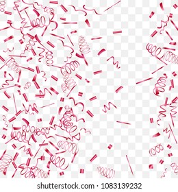 A bright shine of confetti. Abstract background with falling red tiny confetti. Luxury festive background for your design, cards, invitations, gift, vip. Vector.