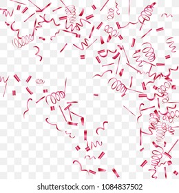A bright shine of confetti. Abstract background with falling red tiny confetti. Luxury festive background for your design, cards, invitations, gift, vip. Vector.