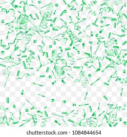 A bright shine of confetti. Abstract background with falling green tiny confetti. Luxury festive background for your design, cards, invitations, gift, vip. Vector.