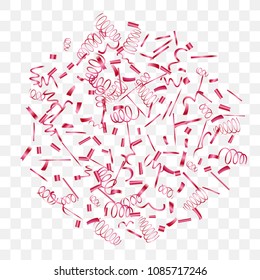 A bright shine of confetti. Abstract background with falling red tiny confetti. Luxury festive background for your design, cards, invitations, gift, vip. Vector.