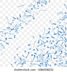 A bright shine of confetti. Abstract background with falling blue tiny confetti. Luxury festive background for your design, cards, invitations, gift, vip. Vector.