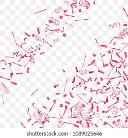 A bright shine of confetti. Abstract background with falling red tiny confetti. Luxury festive background for your design, cards, invitations, gift, vip. Vector.