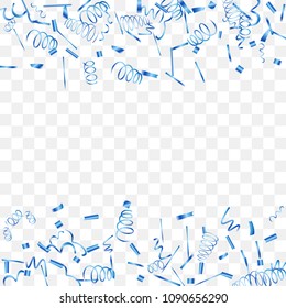 A bright shine of confetti. Abstract background with falling blue tiny confetti. Luxury festive background for your design, cards, invitations, gift, vip. Vector.