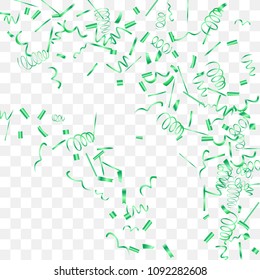 A bright shine of confetti. Abstract background with falling green tiny confetti. Luxury festive background for your design, cards, invitations, gift, vip. Vector.