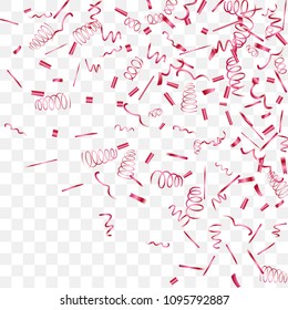 A bright shine of confetti. Abstract background with falling red tiny confetti. Luxury festive background for your design, cards, invitations, gift, vip. Vector.