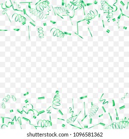 A bright shine of confetti. Abstract background with falling green tiny confetti. Luxury festive background for your design, cards, invitations, gift, vip. Vector.