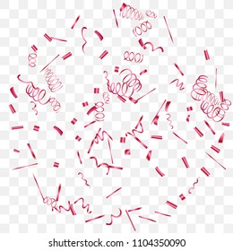 A bright shine of confetti. Abstract background with falling red tiny confetti. Luxury festive background for your design, cards, invitations, gift, vip. Vector.