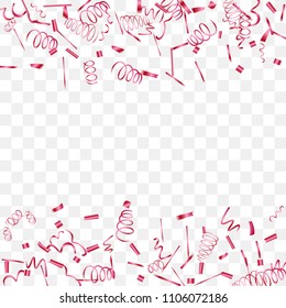 A bright shine of confetti. Abstract background with falling red tiny confetti. Luxury festive background for your design, cards, invitations, gift, vip. Vector.