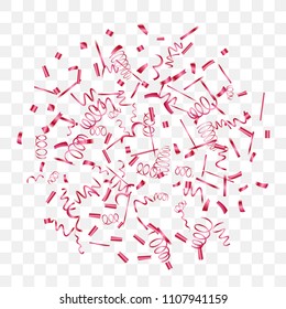 A bright shine of confetti. Abstract background with falling red tiny confetti. Luxury festive background for your design, cards, invitations, gift, vip. Vector.