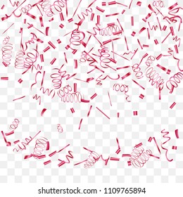 A bright shine of confetti. Abstract background with falling red tiny confetti. Luxury festive background for your design, cards, invitations, gift, vip. Vector.