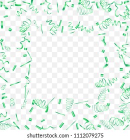 A bright shine of confetti. Abstract background with falling green tiny confetti. Luxury festive background for your design, cards, invitations, gift, vip. Vector.