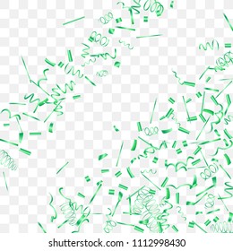 A bright shine of confetti. Abstract background with falling green tiny confetti. Luxury festive background for your design, cards, invitations, gift, vip. Vector.