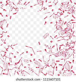 A bright shine of confetti. Abstract background with falling red tiny confetti. Luxury festive background for your design, cards, invitations, gift, vip. Vector.