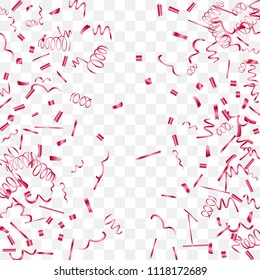 A bright shine of confetti. Abstract background with falling red tiny confetti. Luxury festive background for your design, cards, invitations, gift, vip. Vector.