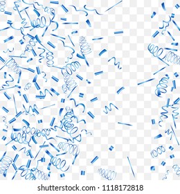A bright shine of confetti. Abstract background with falling blue tiny confetti. Luxury festive background for your design, cards, invitations, gift, vip. Vector.
