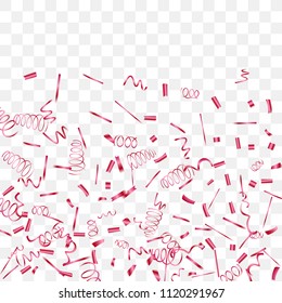 A bright shine of confetti. Abstract background with falling red tiny confetti. Luxury festive background for your design, cards, invitations, gift, vip. Vector.
