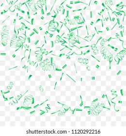 A bright shine of confetti. Abstract background with falling green tiny confetti. Luxury festive background for your design, cards, invitations, gift, vip. Vector.