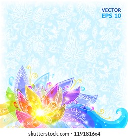 Bright shining abstract flowers and snow colored vector background