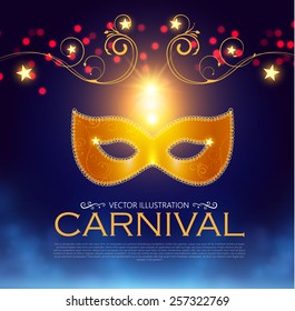 Bright shining carnival poster with mask. Vector illustration