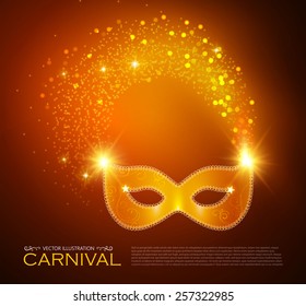 Bright shining carnival poster with mask. Vector illustration
