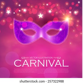 Bright shining carnival poster with mask. Vector illustration