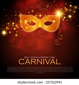 Bright shining carnival poster with mask. Vector illustration