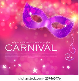 Bright shining carnival poster with mask. Vector illustration