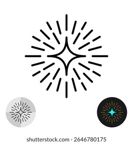 Bright shining star icon. Star with four rays emitting from center many light beams around simple symbol
