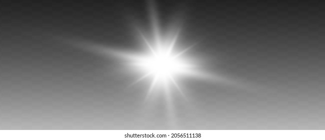 Luminoso y brillante vector de luz estrella sobre un fondo transparente.Brillante sol.